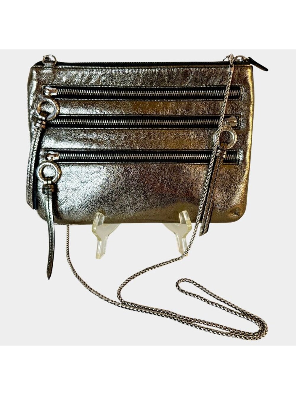 Vintage Brighton Metallic Bronze Crinkled Leather Multi Zip Crossbody Bag TLC